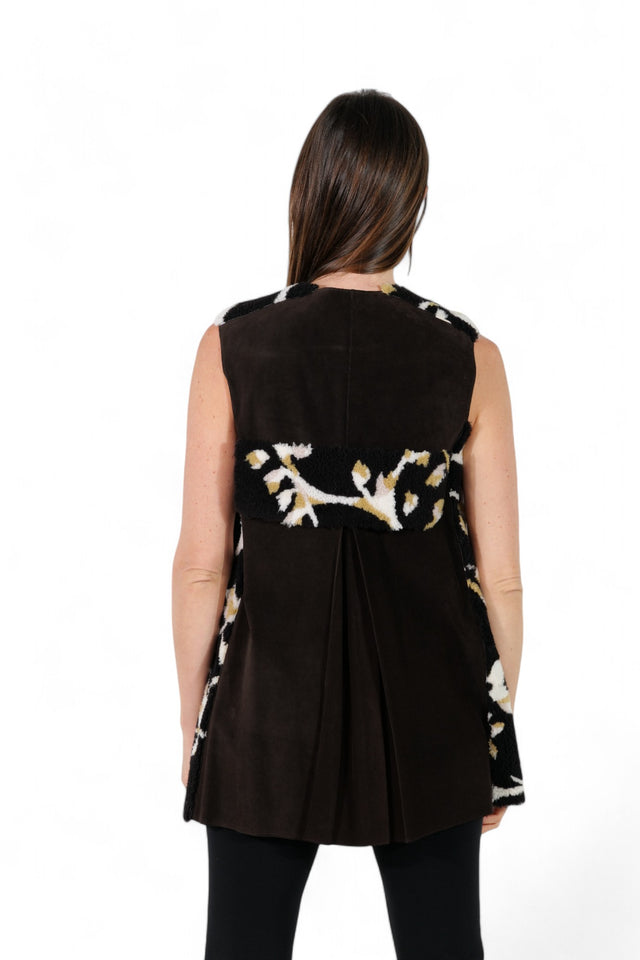 Valentino Floral Print Sleeveless Lamb Fur Vest