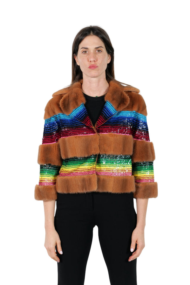 Valentino Multicolor Sequin-Striped Mink Fur Jacket