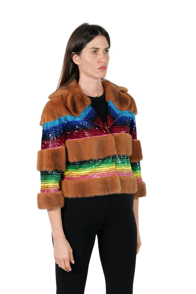 Valentino Multicolor Sequin-Striped Mink Fur Jacket
