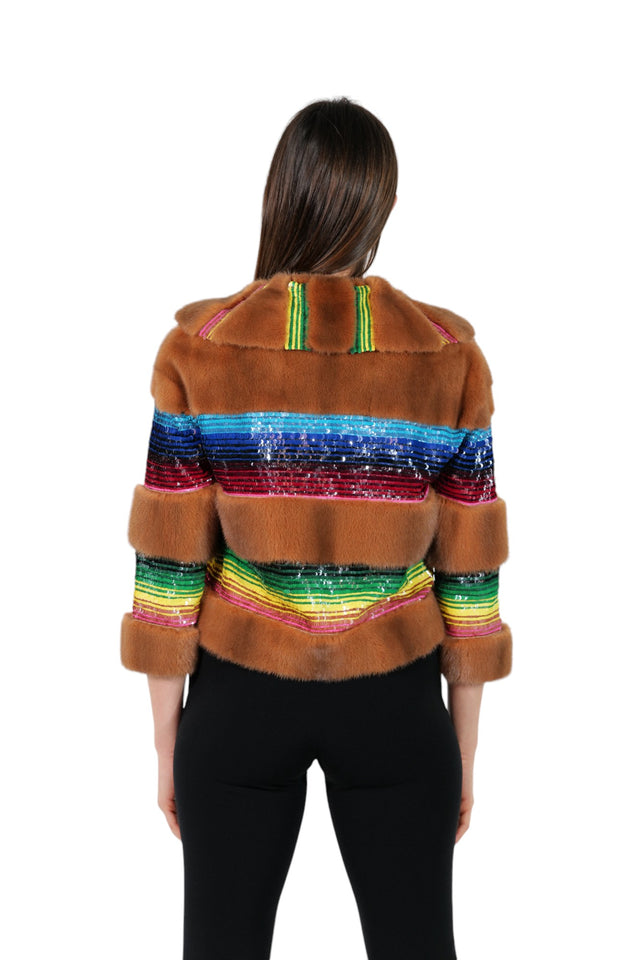 Valentino Multicolor Sequin-Striped Mink Fur Jacket
