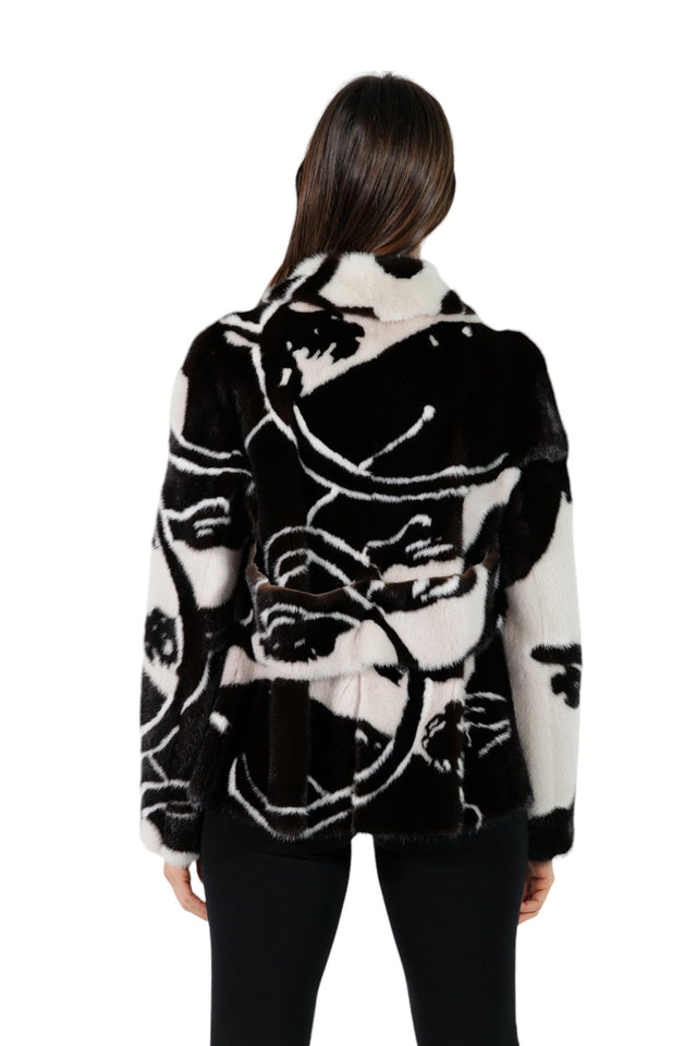 Valentino Artistic Black and White Mink Fur Jacket with Panther Pattern