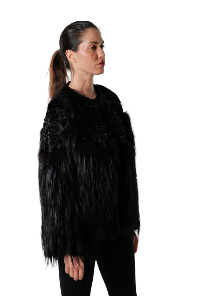 Valentino Black Beaded and Fur Statement Jacket