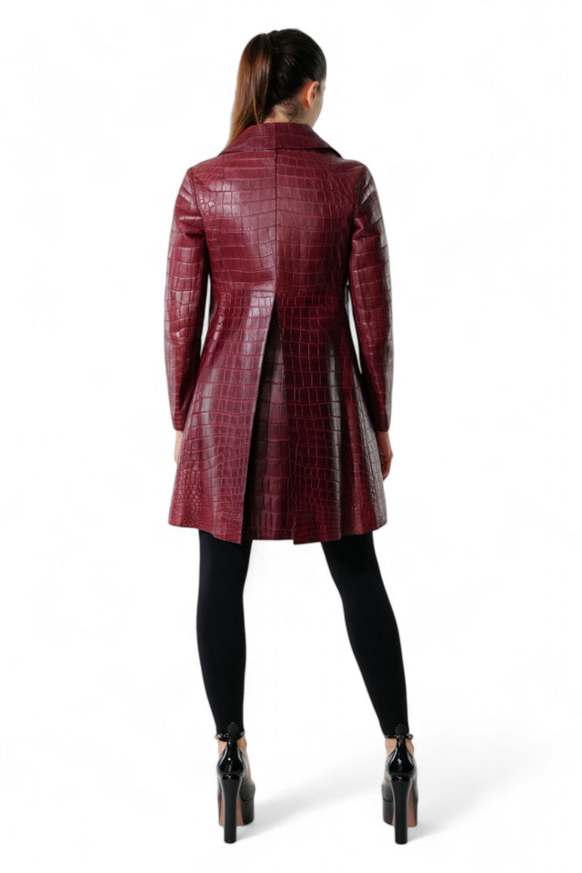 Valentino Burgundy Crocodile-Embossed Leather Trench Coat