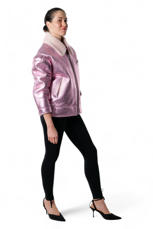 Valentino Metallic Pink Shearling Collar Jacket