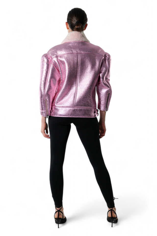 Valentino Metallic Pink Shearling Collar Jacket