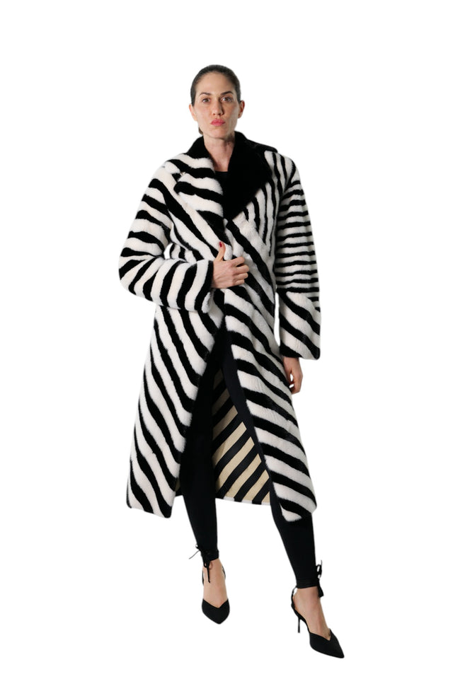 Valentino Black and White Zebra-Inspired Mink Fur Coat