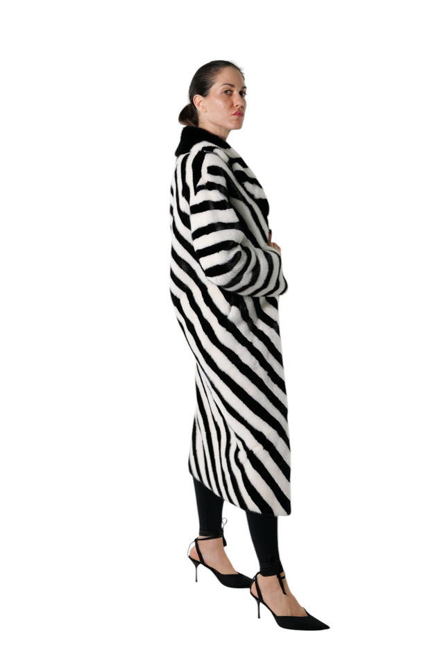 Valentino Black and White Zebra-Inspired Mink Fur Coat