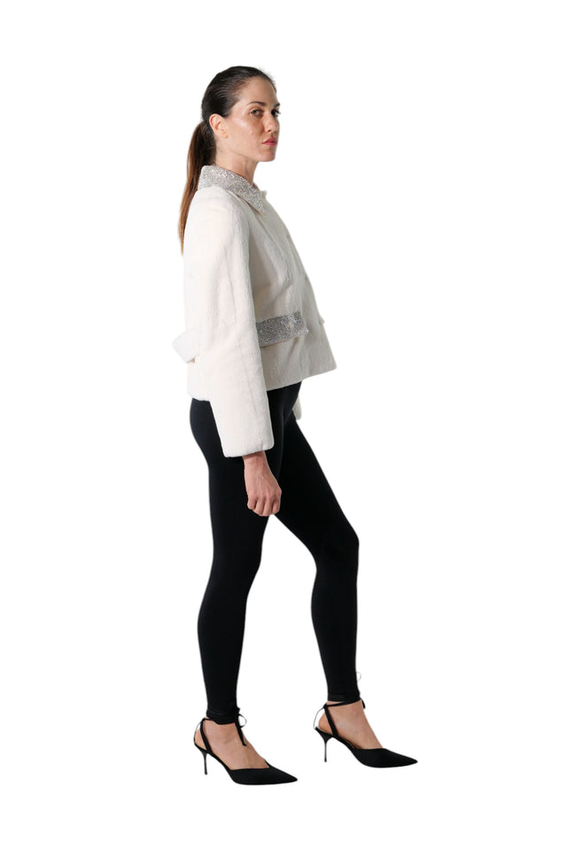 Valentino Elegant White Mink Fur Jacket with Crystal Accents