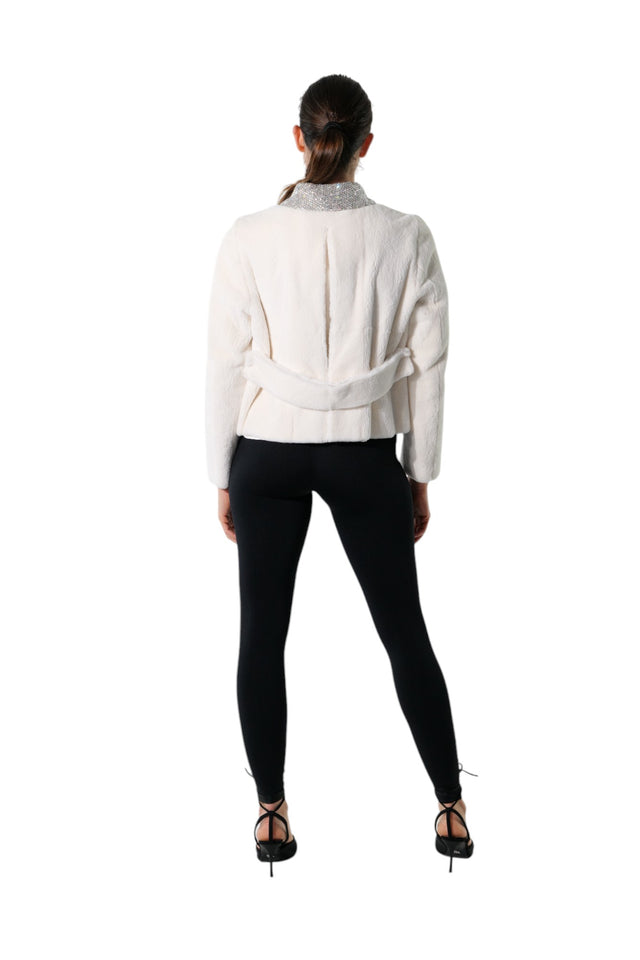 Valentino Elegant White Mink Fur Jacket with Crystal Accents