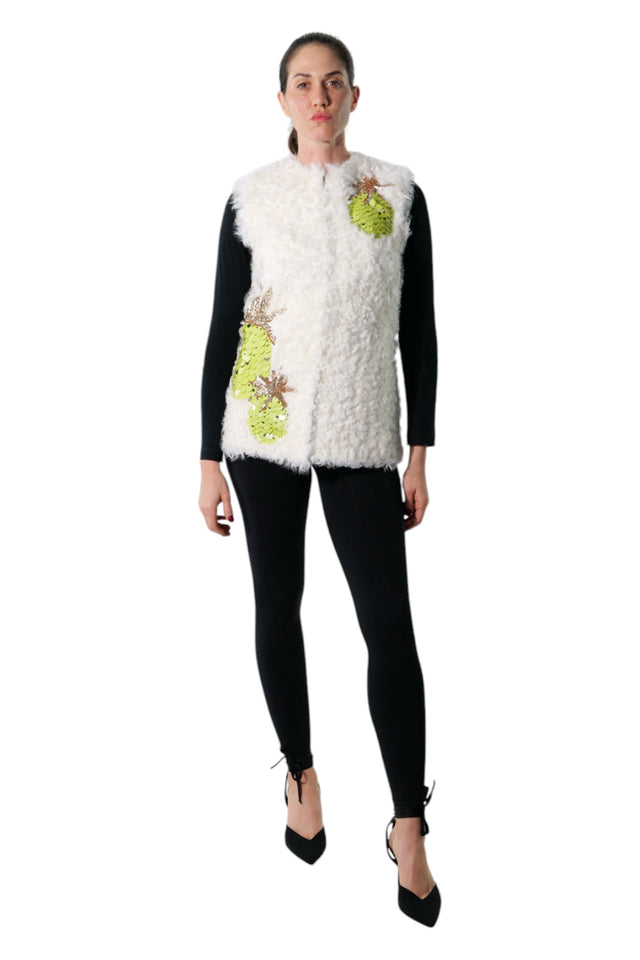 Valentino White Textured Gilet with Sequin Embroidery