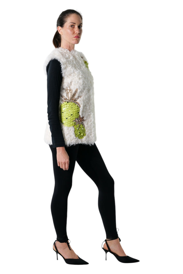 Valentino White Textured Gilet with Sequin Embroidery