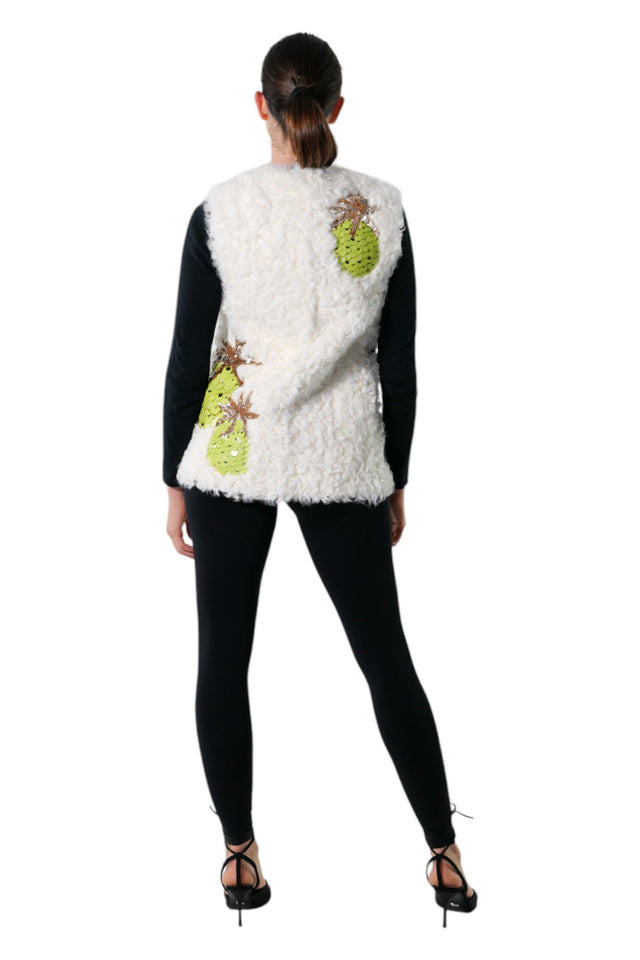 Valentino White Textured Gilet with Sequin Embroidery