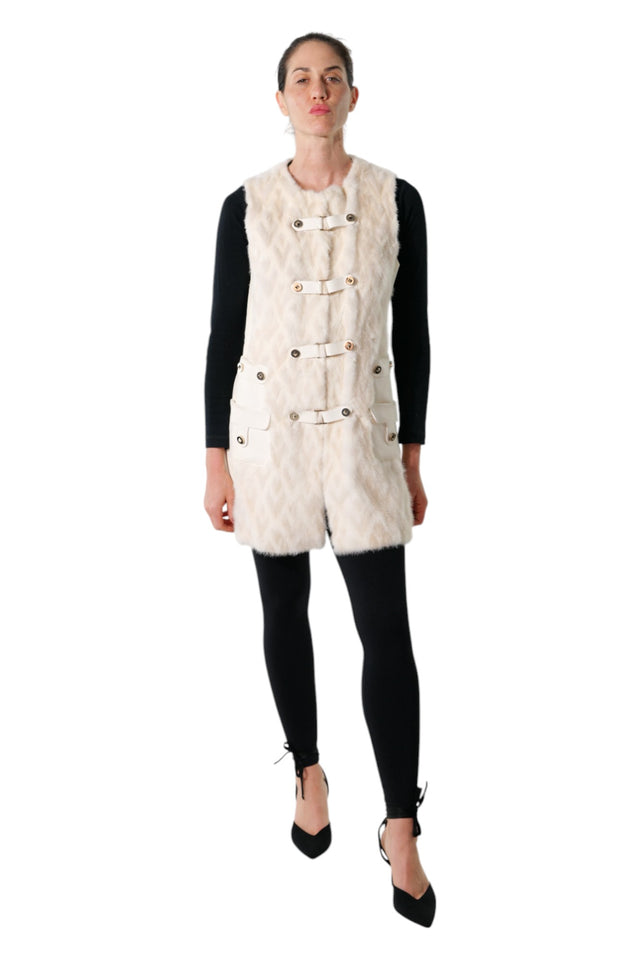 Valentino Ivory Buckled Fur Gilet