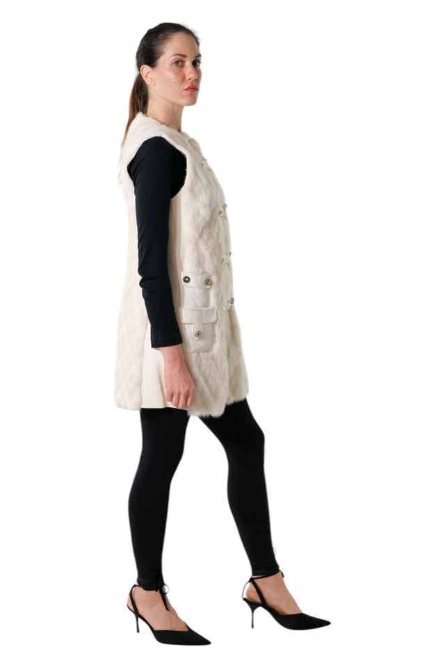 Valentino Ivory Buckled Fur Gilet