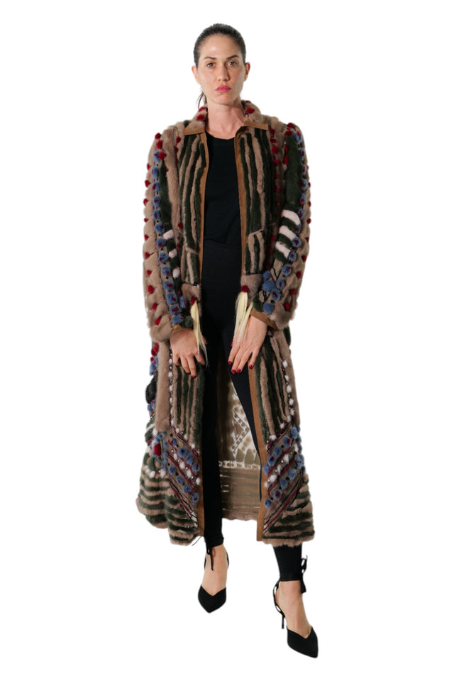 Valentino Artisanal Mink Fur Long Coat with Embellishments