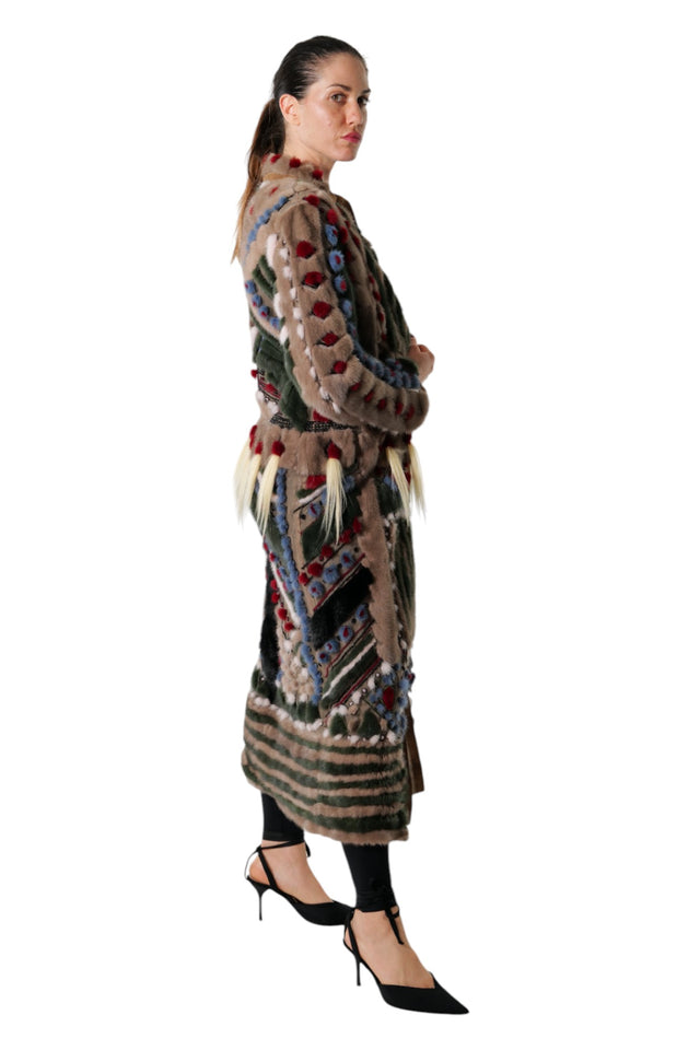 Valentino Artisanal Mink Fur Long Coat with Embellishments