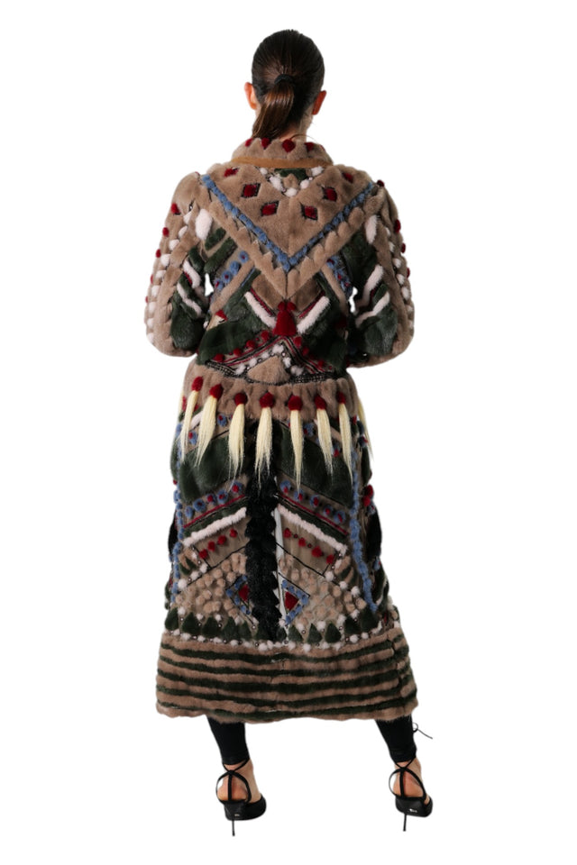 Valentino Artisanal Mink Fur Long Coat with Embellishments