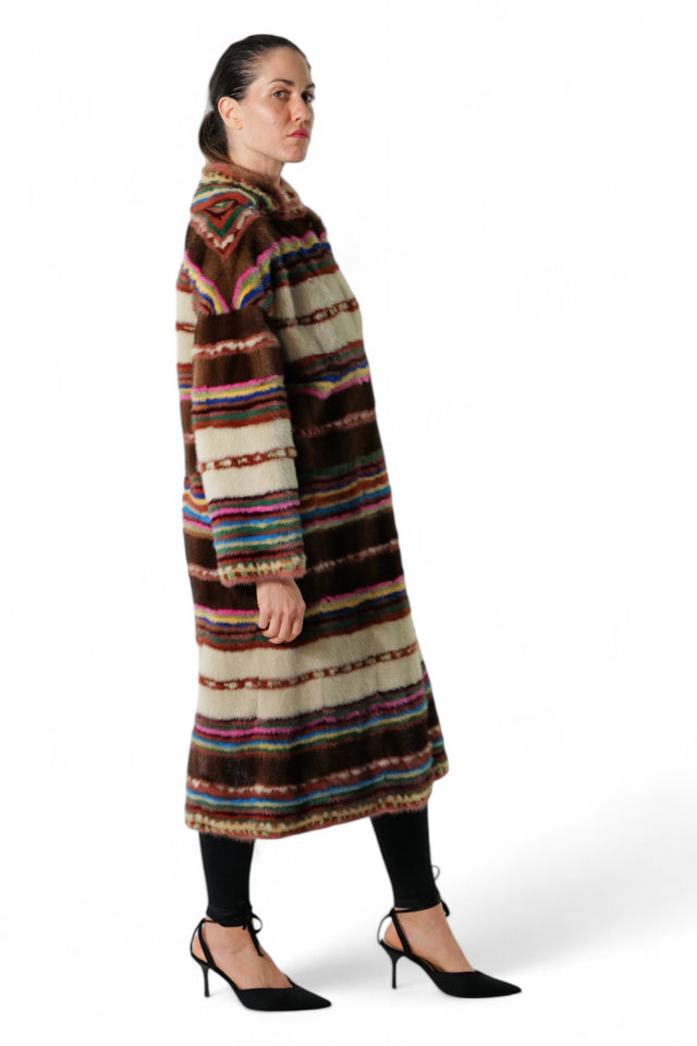Valentino Multicolor Striped Mink Fur Long Coat