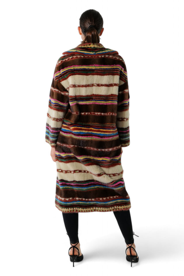 Valentino Multicolor Striped Mink Fur Long Coat