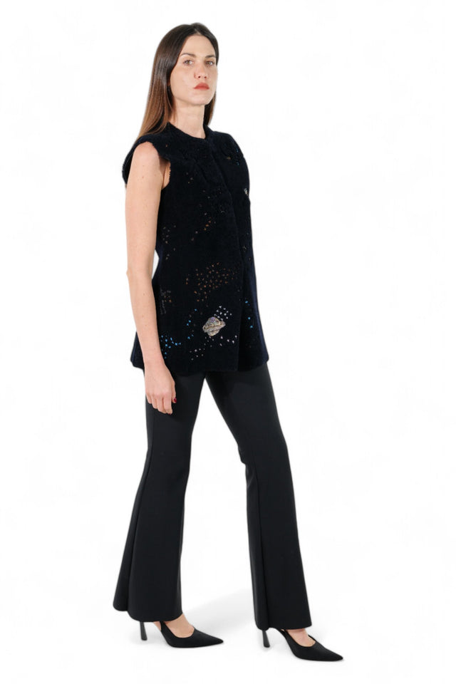 Valentino Cosmic Embellished Sleeveless Mink Vest