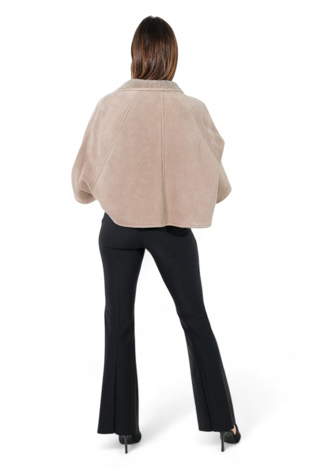 Valentino Taupe Shearling Cape with Shawl Collar