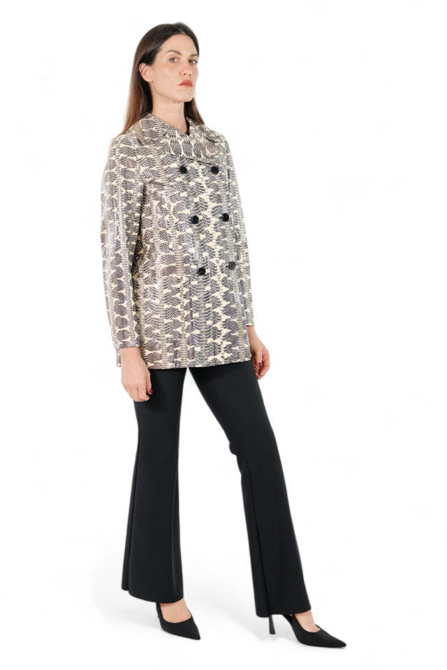 Valentino Python-Print Double-Breasted Coat — Neutral Tones