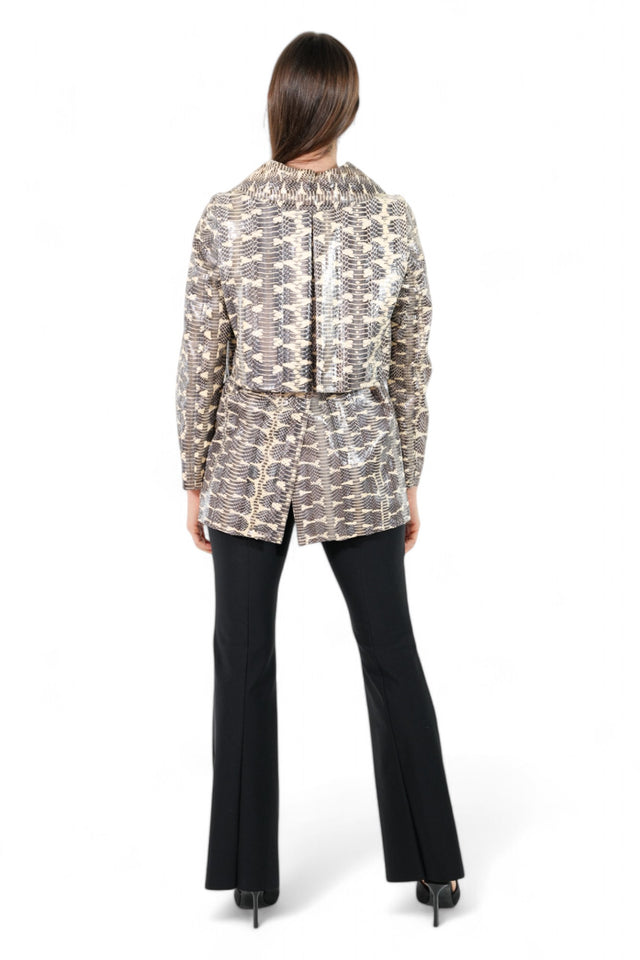 Valentino Python-Print Double-Breasted Coat — Neutral Tones