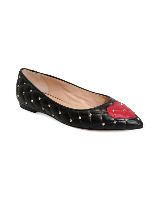 Valentino Garavani Rockstud Quilted Ballet Flats with Heart Appliqué