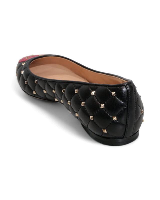 Valentino Garavani Rockstud Quilted Ballet Flats with Heart Appliqué