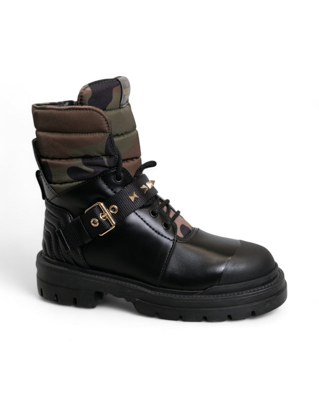 Valentino Garavani Camo-Panel Buckle Combat Boots