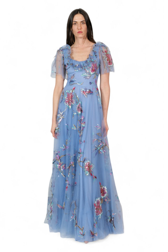 Valentino Embroidered Tulle Gown in Powder Blue