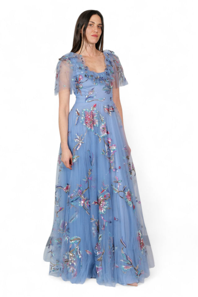 Valentino Embroidered Tulle Gown in Powder Blue