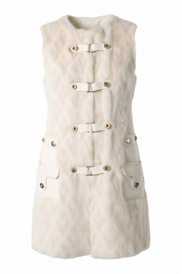 Valentino Ivory Buckled Fur Gilet