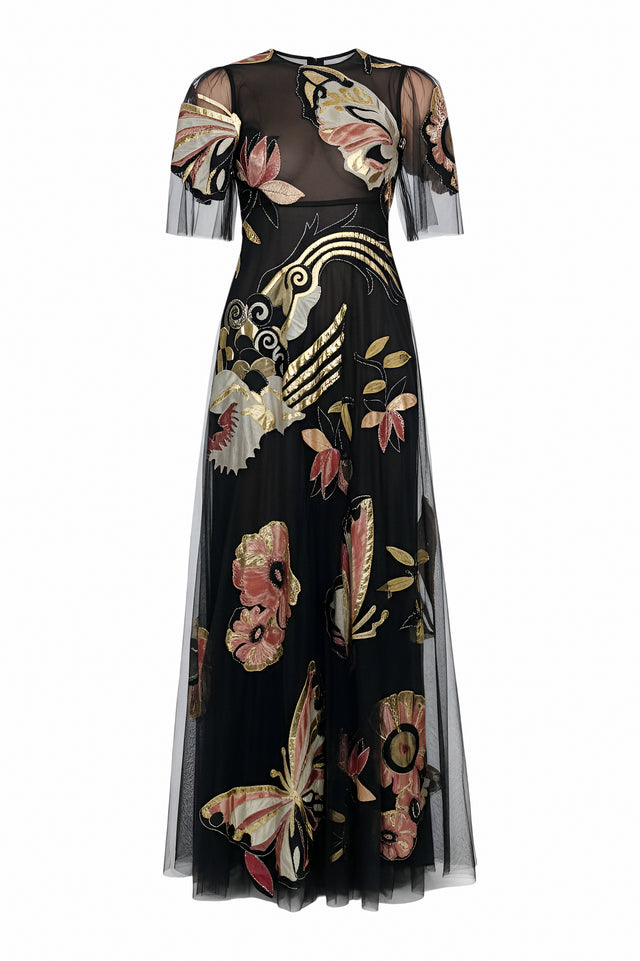 Valentino Sheer Embroidered Butterfly Gown