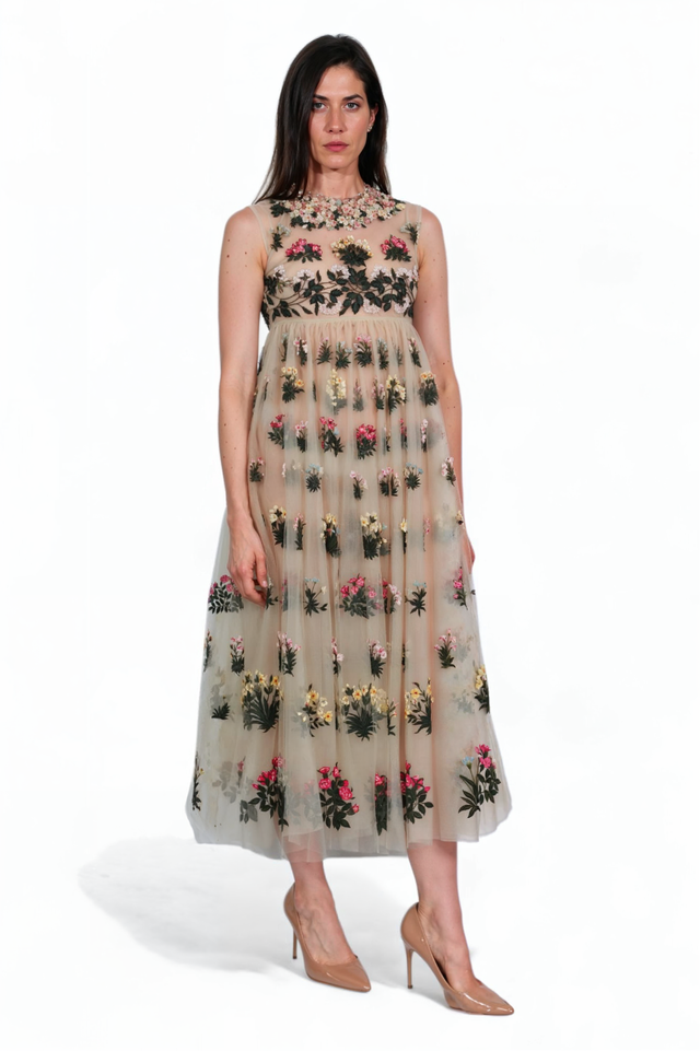 Valentino Embroidered Tulle Gown with Garden Motif