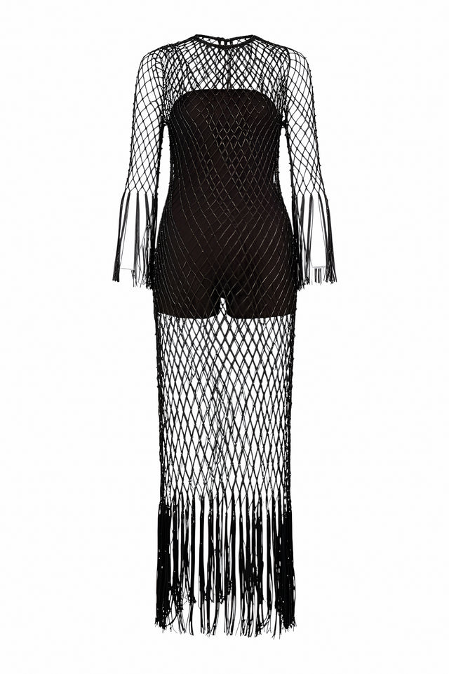 Valentino Black Mesh Fringe Gown