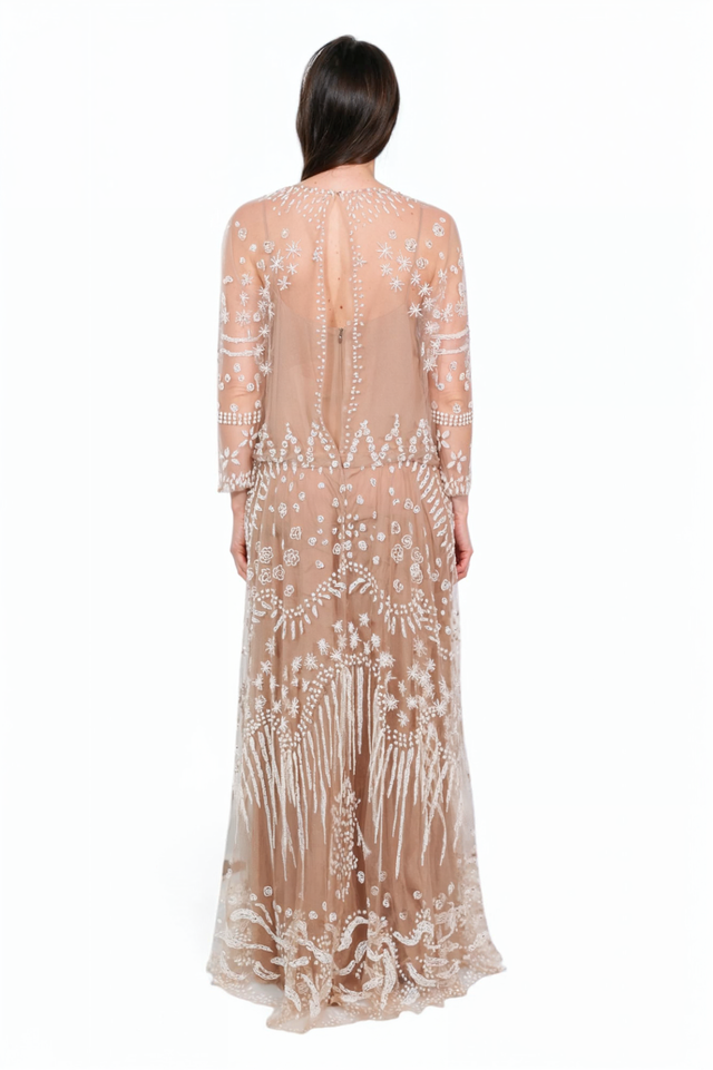 Valentino Beige Sheer Embroidered Maxi Dress