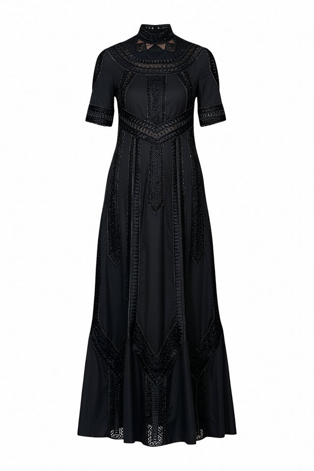 Valentino Black Lace-Trimmed Gown
