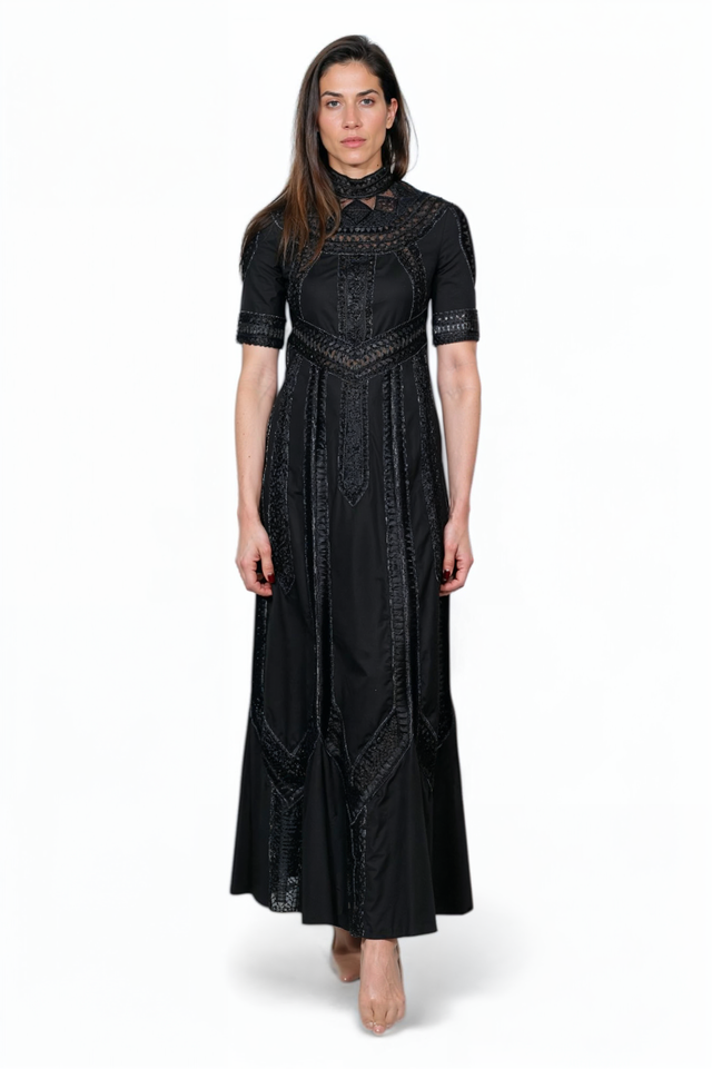 Valentino Black Lace-Trimmed Gown