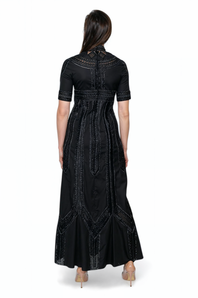 Valentino Black Lace-Trimmed Gown