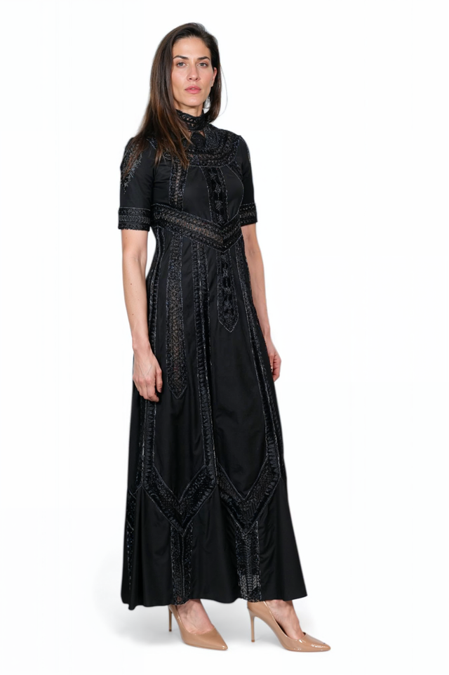 Valentino Black Lace-Trimmed Gown