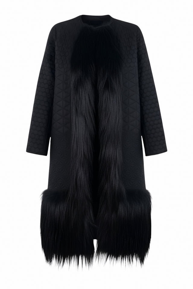 Valentino Quilted Black Coat with Long Fur Accents
