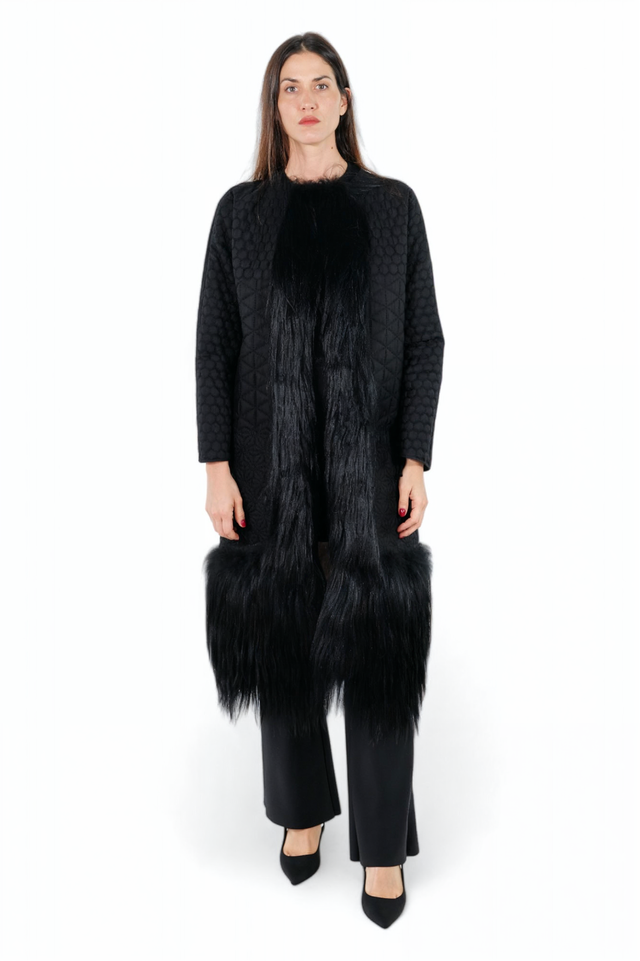 Valentino Quilted Black Coat with Long Fur Accents