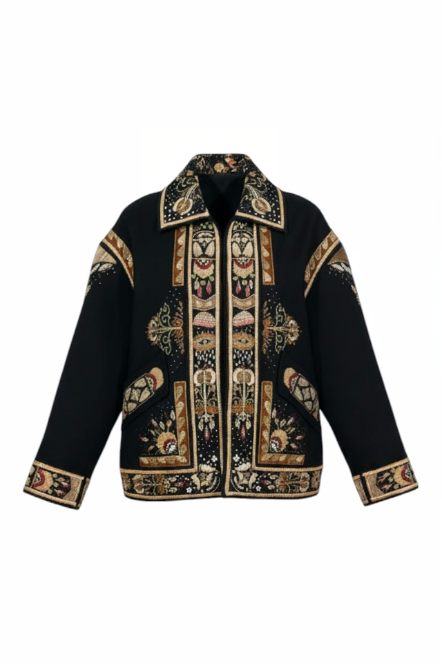 Valentino Black Embroidered Tapestry Coat