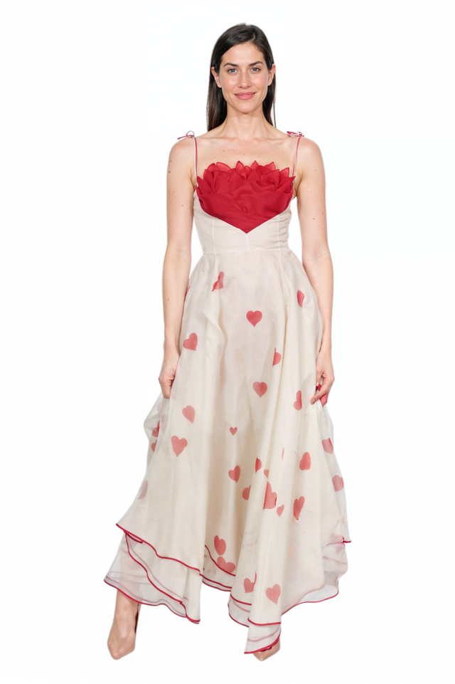 Valentino Ivory & Red Heart Gown