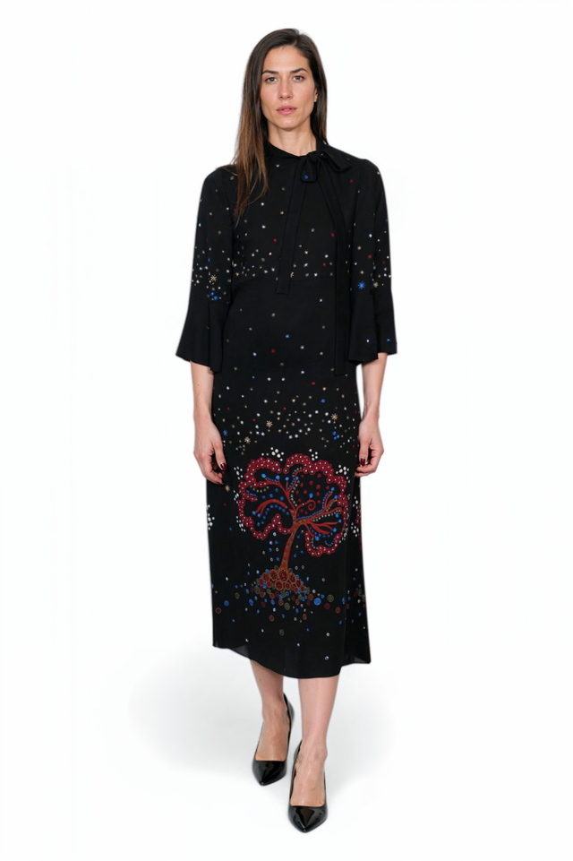 Valentino Black Cosmic Embroidered Midi Dress