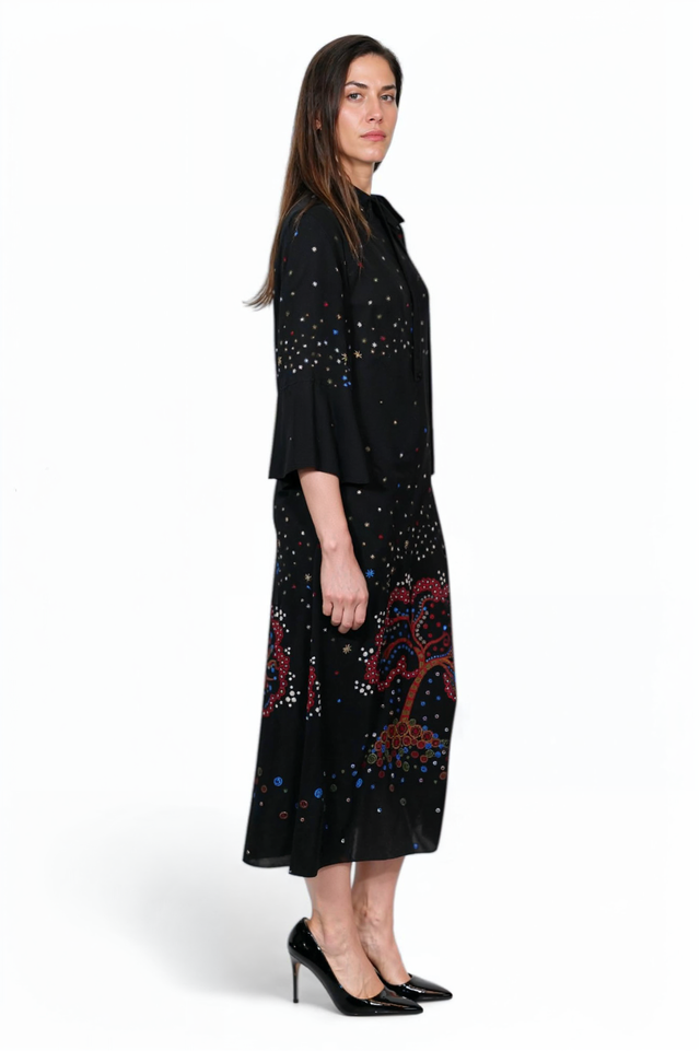 Valentino Black Cosmic Embroidered Midi Dress