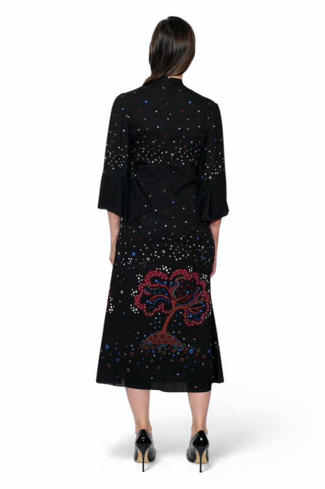 Valentino Black Cosmic Embroidered Midi Dress
