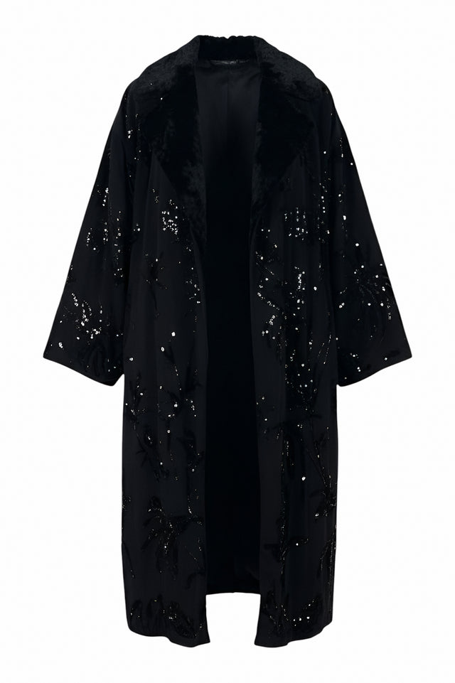 Valentino Black Embellished Coat with Fur Lining