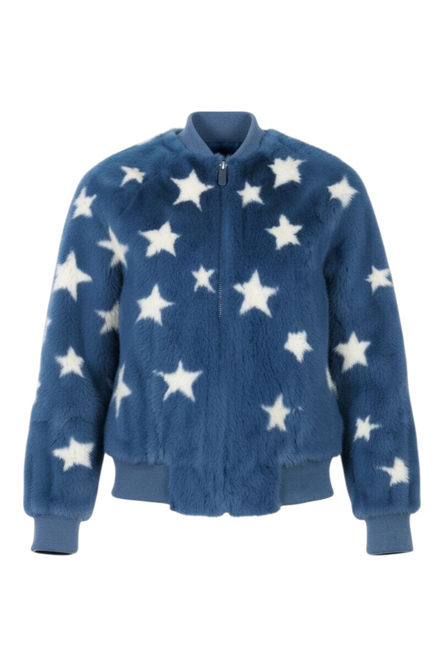 Valentino Blue Stars Mink Fur Bomber Jacket